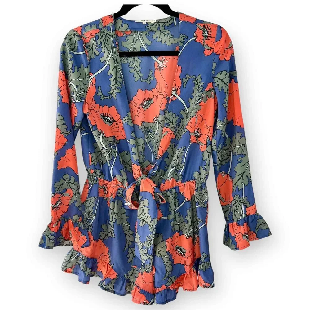 Tularosa Bishop Romper Blue Floral Long Sleeve Ruffle NWOT Size XS - Picture 5 of 6